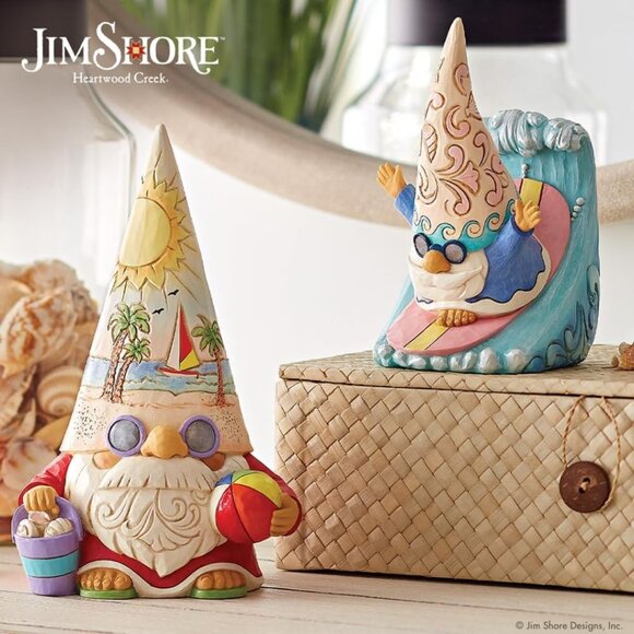 Enesco Time for a Shell-ebration Coastal Gnome with Sunset & Beachball Figurine - Picture 2 of 7